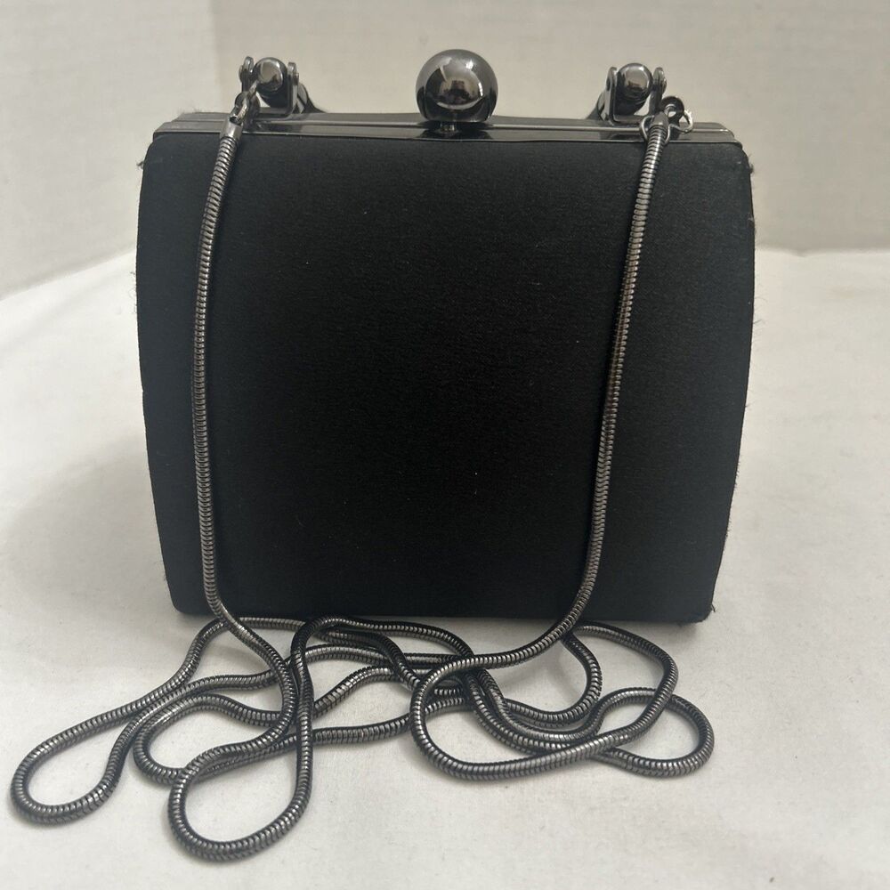 Preston & York Mini Black Satin Domed Evening Handbag
